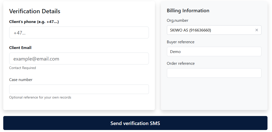 Skjermbilde av det nye verifiseringsskjemaet